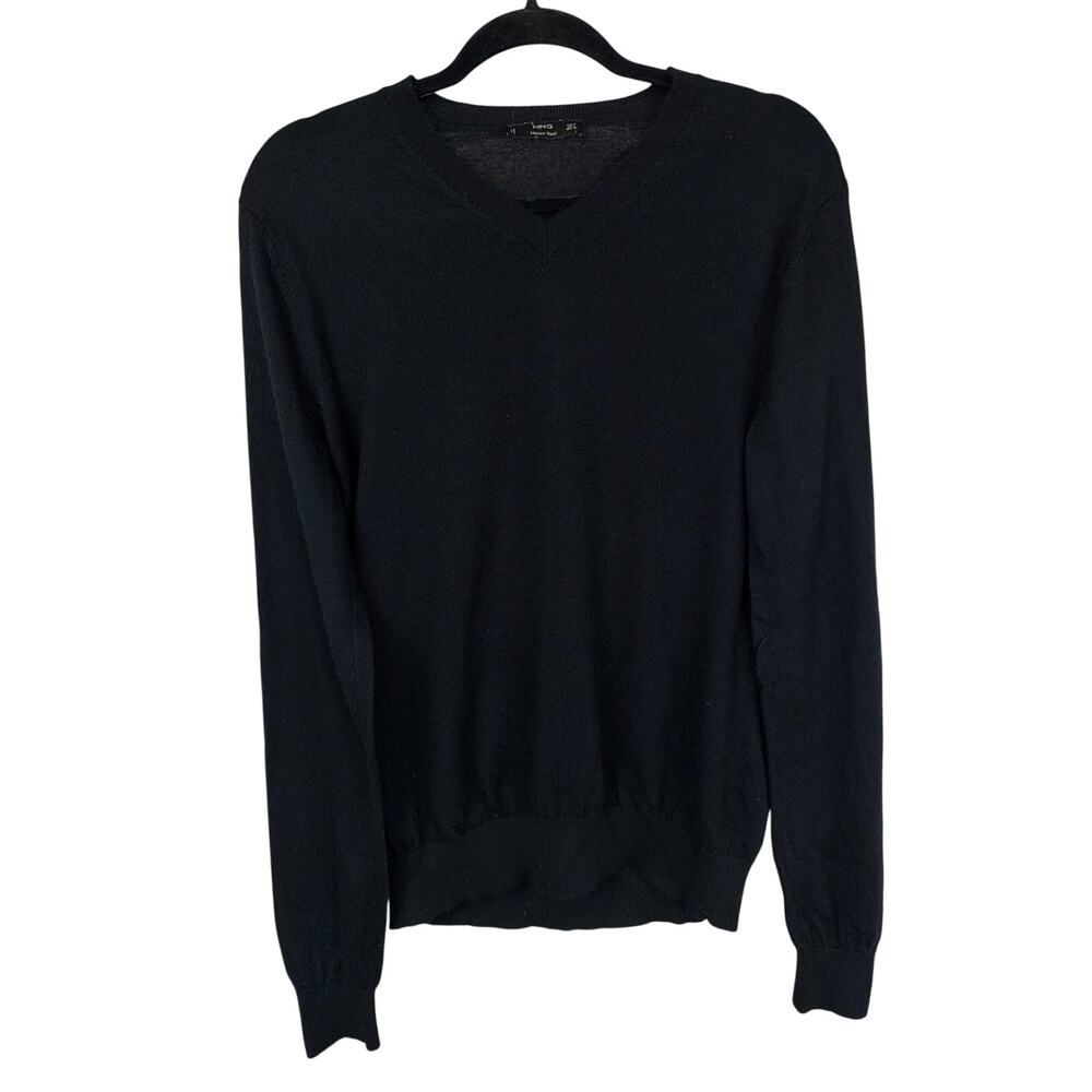 MNG Black V Neck Merino Wool Sweater Size SMALL Luxury